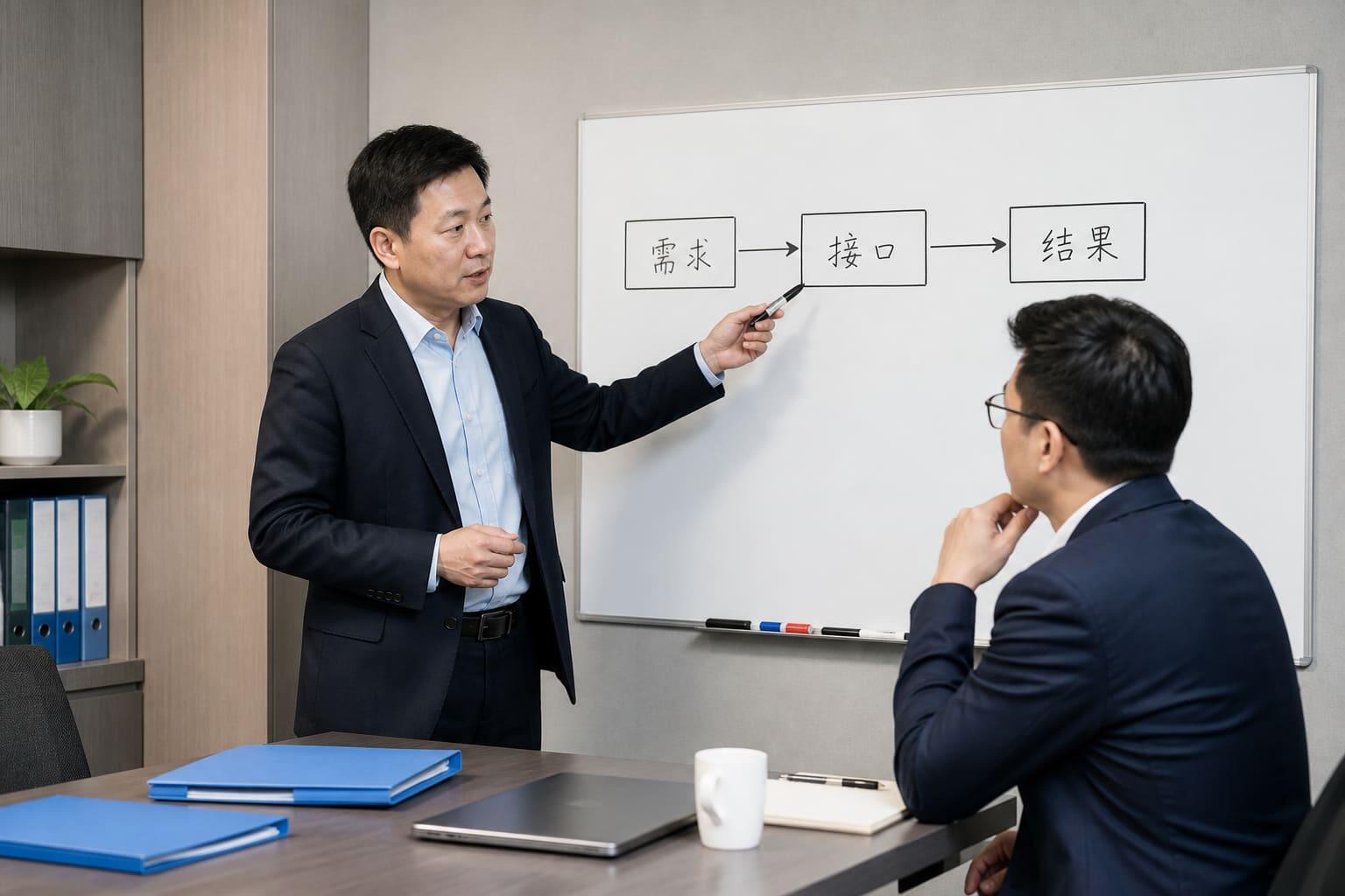 企业负责人与顾问沟通业务流程评估